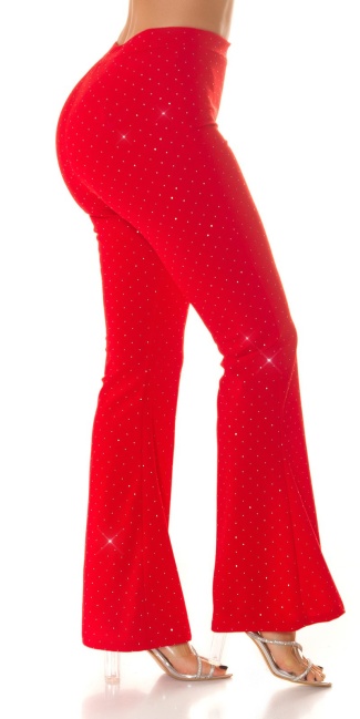 Flared hoge taille glitter broek rood